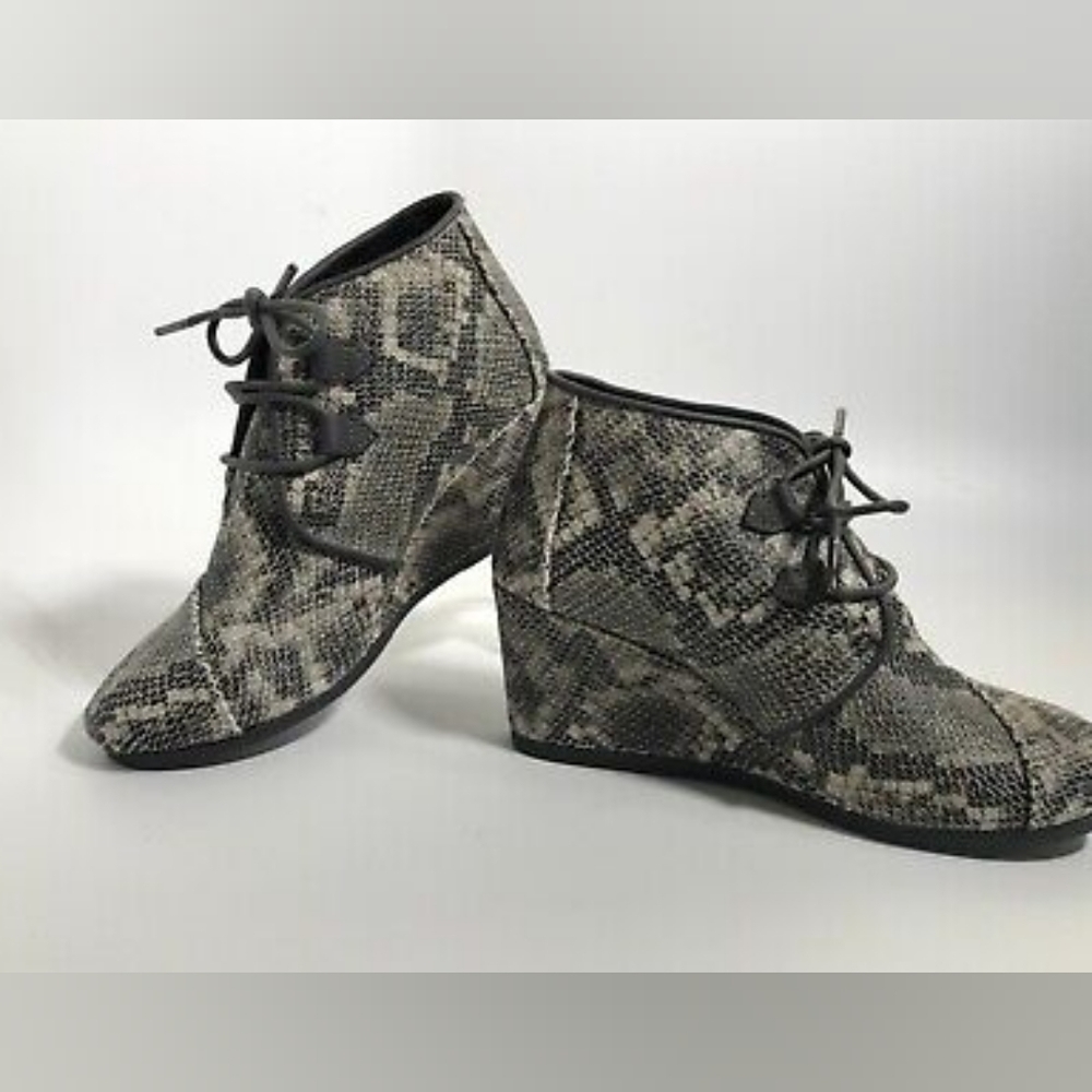 Toms Grey Snakeskin Dessert Wedge Booties